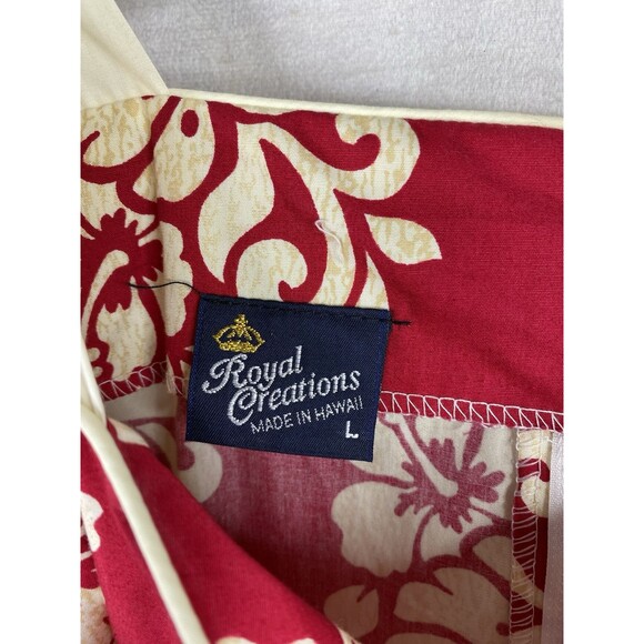 Royal Creations Hawaiian Dress L Red Hibiscus Muumuu Maxi Ruffle On/Off Shoulde - Picture 4 of 11